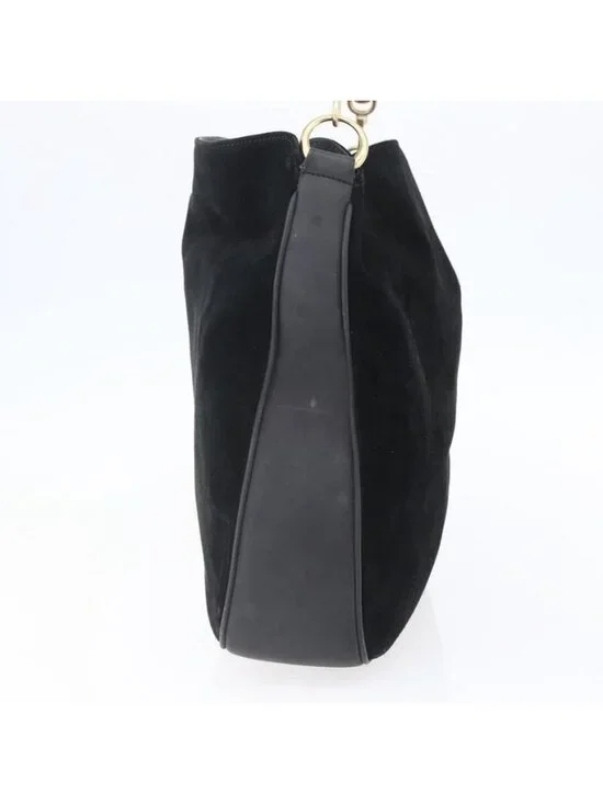 Authentic GUCCI Bamboo Shoulder Bag Suede Black Gold 001 1014 1577 - Picture 11 of 16